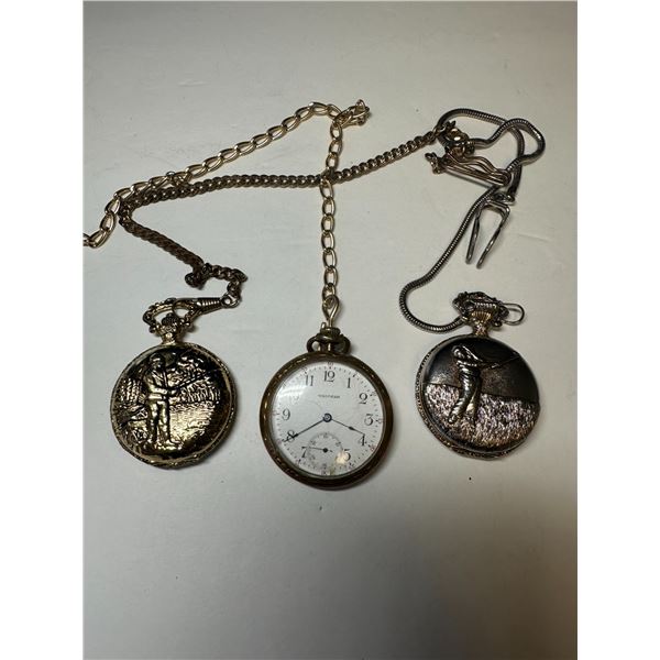 3 Vintage Pocket Watches - Waltham / Chiral / Aviva - see description and photos