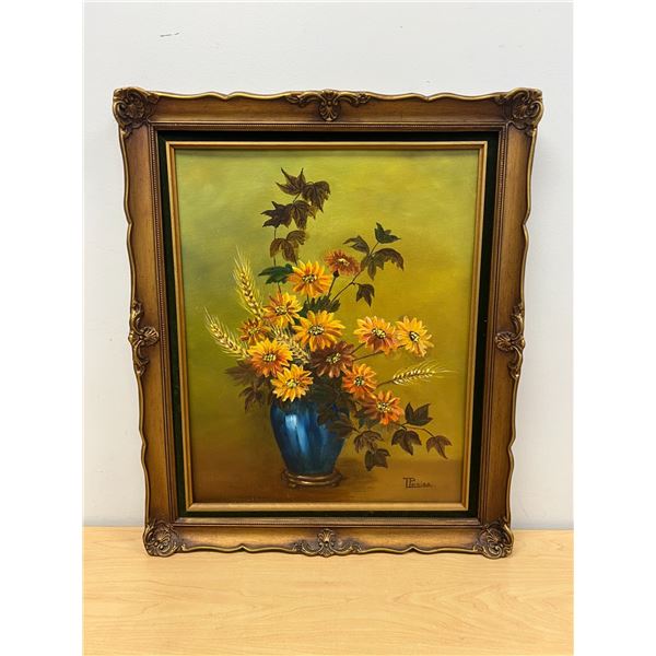 Original Framed Still Life Floral Art Piece - T. Poirier - Frame approx: 24.5x20"
