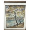 Image 1 : Nice Landscape Trees Lake Watercolor - Unknown Artist - Larger Frame approx: 29.5x23.5"