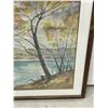Image 4 : Nice Landscape Trees Lake Watercolor - Unknown Artist - Larger Frame approx: 29.5x23.5"
