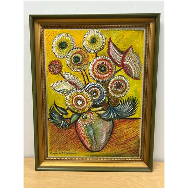 Original Framed Still Life Floral Art Piece - Signed - Plastic Frame approx: 27.25x21.25"
