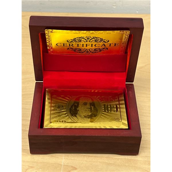 Deck of Gold Foil Playing Cards with Wood Box - complete - see all photos