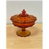 Image 1 : Vintage Orange / Yellow Fenton? Covered Candy Dish - Approx: 7.5"T 7.5"W