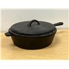 Image 1 : Large Deep Covered Hotel Cast Iron Skillet Frying Pan - Approx: 11.25"W 3" deep