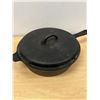 Image 2 : Large Deep Covered Hotel Cast Iron Skillet Frying Pan - Approx: 11.25"W 3" deep