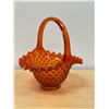 Image 1 : Vintage Fenton Orange Art Glass Basket Candy Dish / Centerpiece Approx: 7.25"T 6.5"W