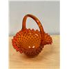 Image 2 : Vintage Fenton Orange Art Glass Basket Candy Dish / Centerpiece Approx: 7.25"T 6.5"W