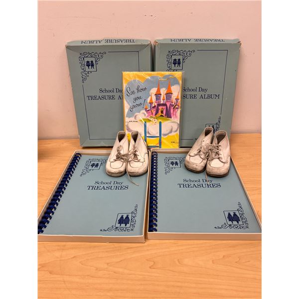 Vintage Baby Books & Shoes as pictured - Books are new/unused - see photos
