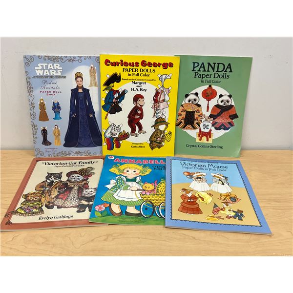 Lot of 6 Curious George, Star Wars, Cat, Mouse & Similar Paper Doll Books - Look new/unused
