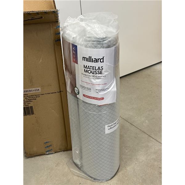 New Milliard Tri-Fold Memory Foam Mattress - see photos for sizing and details 75x28x3"