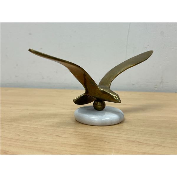 Mid Century Brass Bird In Flight on Marble Base - 7.5" wingspan