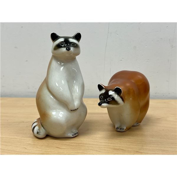 2 Vintage Lomonosov Raccoon Porcelain Figurines - Taller approx: 6"