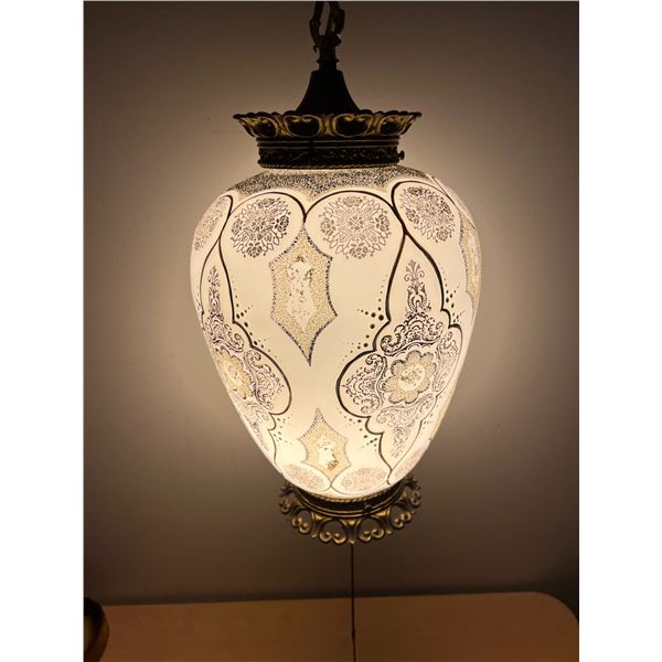 Vintage Glass / Brass Hanging Swag Lamp - Works - Approx: 21x10"