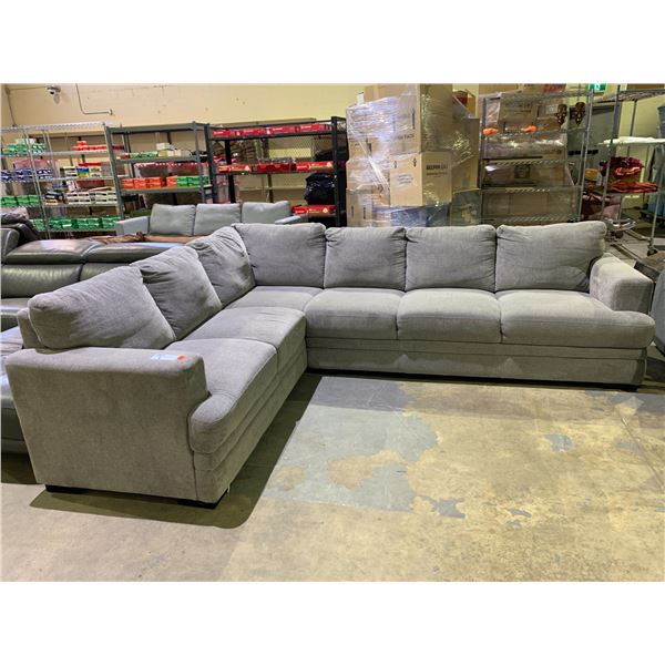 GREY FABRIC SECTIONAL SOFA APPROX . 114" X 90"