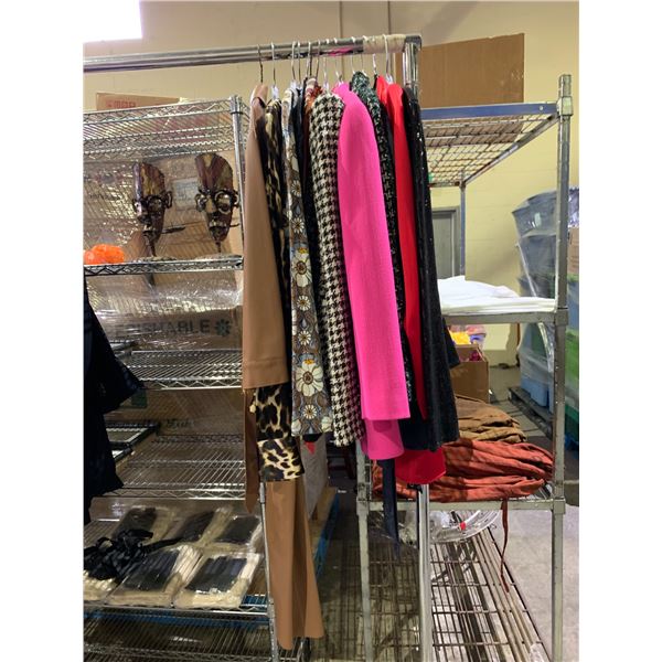 LOT OF ASSORTED CLOTHING INCLUDING; ZARA DRESSES, MAEVE FLORAL SHIRT, ZARA CHEETAH SHIRTS & MORE