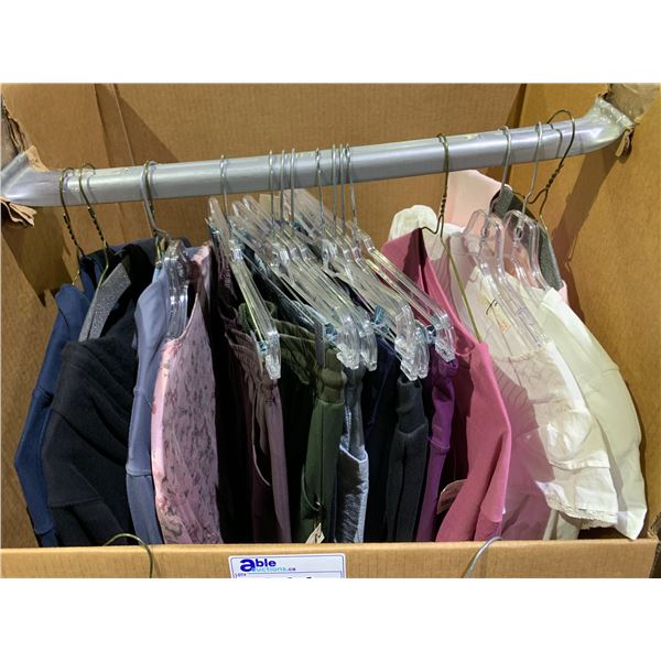 WARDROBE BOX OF ASSORTED CLOTHING INCLUDING; HOODIES, PANTS, SHIRTS & MORE
