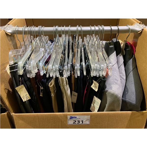 WARDROBE BOX OF ASSORTED DRESS PANTS & SUITS