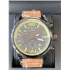 Image 1 : MENS LOUIS LACOMBE CHRONOGRAPH WATCH, 3 SUB DIALS, BLACK CASE, LEATHER STRAP