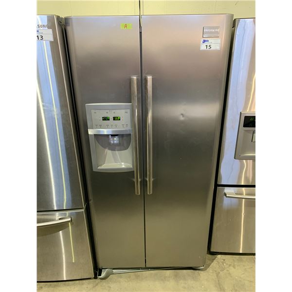 FRIGIDAIRE STAINLESS STEEL SIDE BY SIDE FRIDGE WITH WATER/ICE DISPENSER
