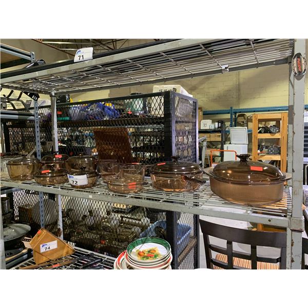 SHELF LOT OF POTS AND PANS