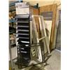 Image 1 : LOT OF ASSORTED ITEMS INCLUDING; METAL DISPLAY RACK, WINDOW FRAMES, DOORS & MORE