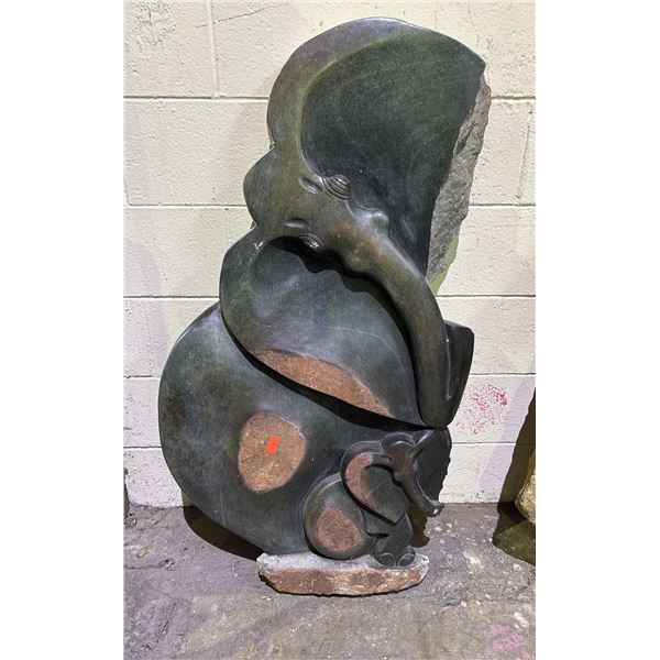 LARGE ARTIST SIGNED AFRICAN STONE ELEPHANT SCULPTURE 45" TALL