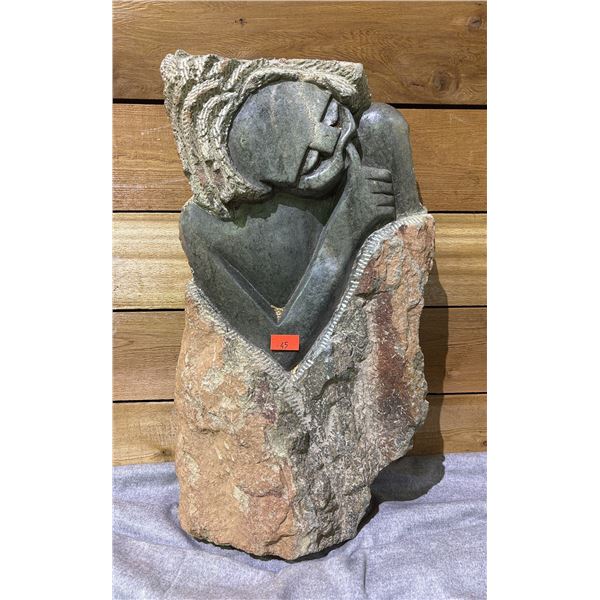 AFRICAN STONE SCULPTURE 24.5" TALL