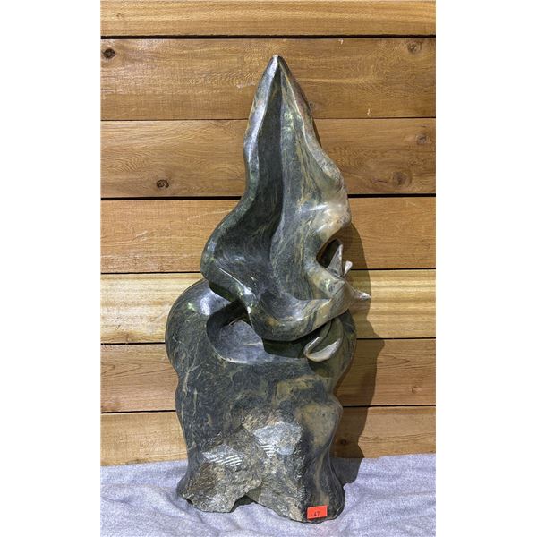 ARTIST SIGNED WATER BUFFALO AFRICAN STONE SCULPTURE 33.5" TALL