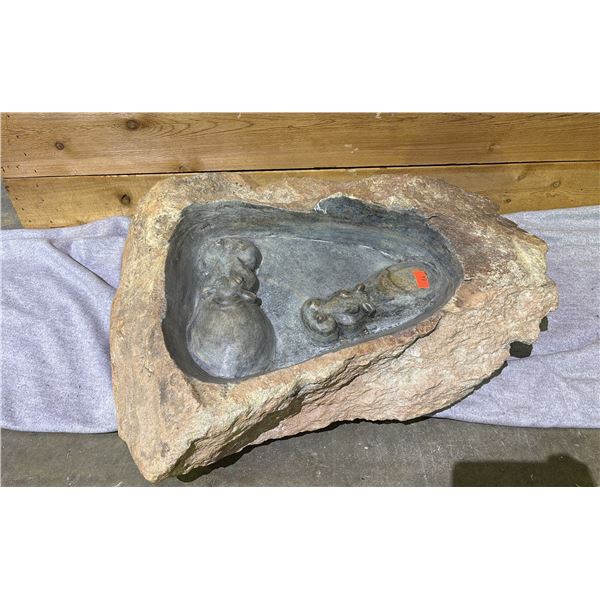 ARTIST SIGNED HIPPO STONE SCULPTURE 28"