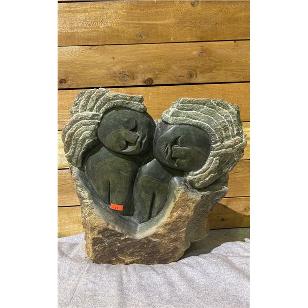 ARTIST SIGNED STONE SCULPTURE 20.5  TALL