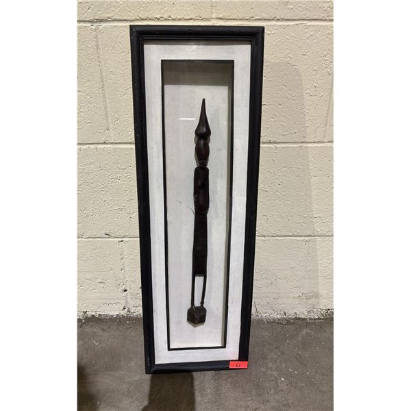 FRAMED ZULU WOOD CARVING 8  X 24.5 