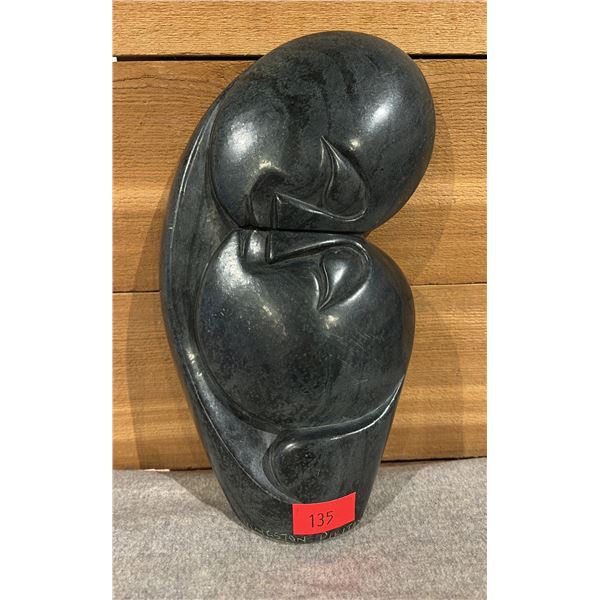 ARTIST SIGNED AFRICAN STONE SCULPTURE 12  TALL
