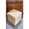 Image 2 : 2 EACH WICKER FOOT STOOLS WITH FABRIC COVERINGS. 14" X 14" X 14"