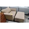 Image 2 : CUSTOM MADE LOVE SEAT AND OTTOMAN, TAN FABRIC SEAT AREA 32" WIDE