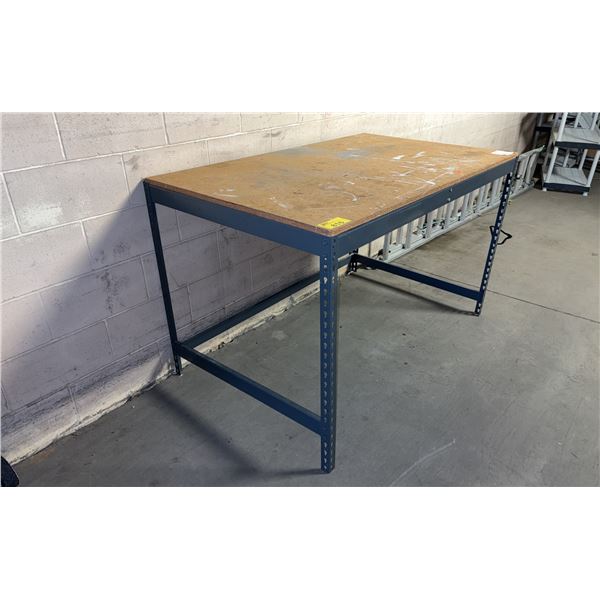 METAL WORK BENCH WITH WOODEN TOP