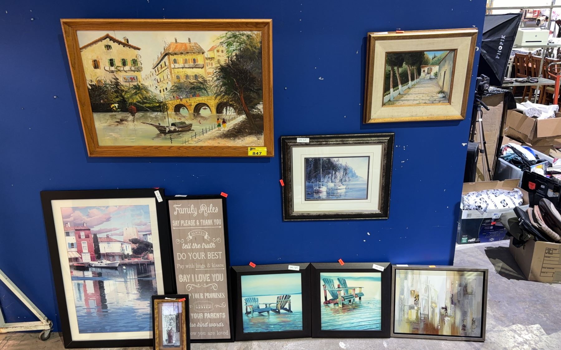 LOT OF 9 ASSORTED PICTURES, VARIOUS TYPES/ STYLE AND SIZES - Able Auctions