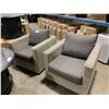 Image 1 : 3 PIECE OFF WHITE RATTAN PATIO CHAIR SET WITH GREY CUSHIONS * DISPLAY MODEL *