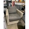 Image 2 : 3 PIECE OFF WHITE RATTAN PATIO CHAIR SET WITH GREY CUSHIONS * DISPLAY MODEL *