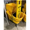 Image 2 : 2 - YELLOW COMMERCIAL JANITORIAL MOP BUCKETS, WET FLOOR SIGNS, STACK OF SPAGUARD BUCKETS WITH LIDS,