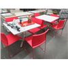 Image 1 : 2-Pedestal Grey Square Dining Table w/4 Red Chairs Set - 2 X $