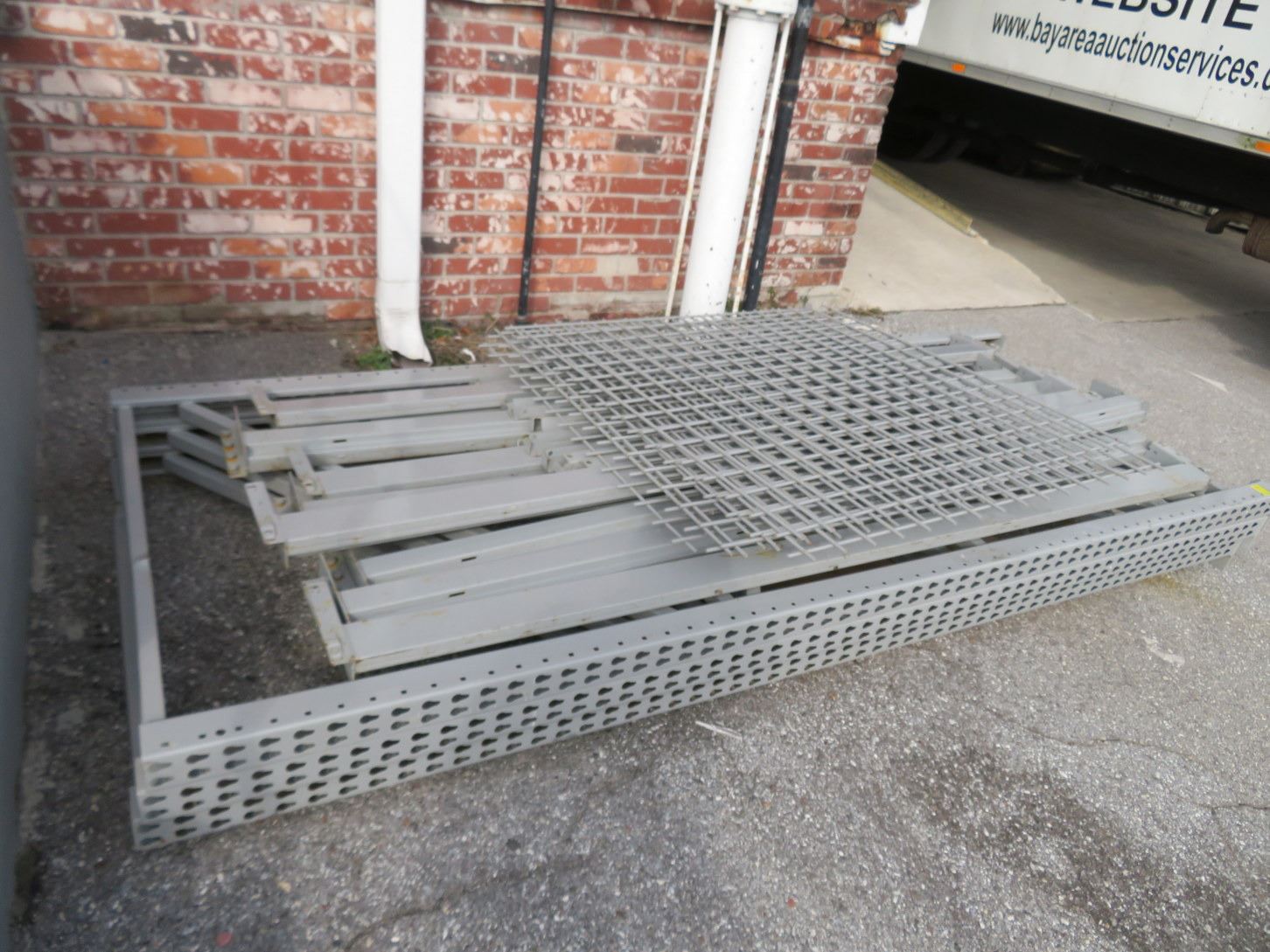 Grey 4' X 11' Pallet Rack Section 3 Ups/8 CB, Waterfall Decks