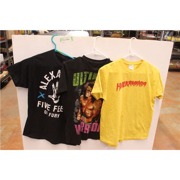 *(3) WWE T-Shirts - Hulkmania (Men's M), Ultimate Warrior (Men's M), Alexa Bliss (Women's M)