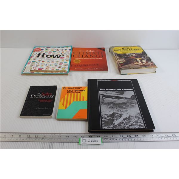 (6) Books - The Sales Dictionary, Kovel's Know Your Antiques, The Atlas of Climate Change