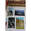 Image 2 : Box of Postcards - New and Used, Native Canadiana Wooden Box and Tapestry