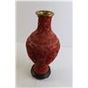 Image 2 : Red Chinese Cinnabar Vase with Black Base - 16 1/2" Tall