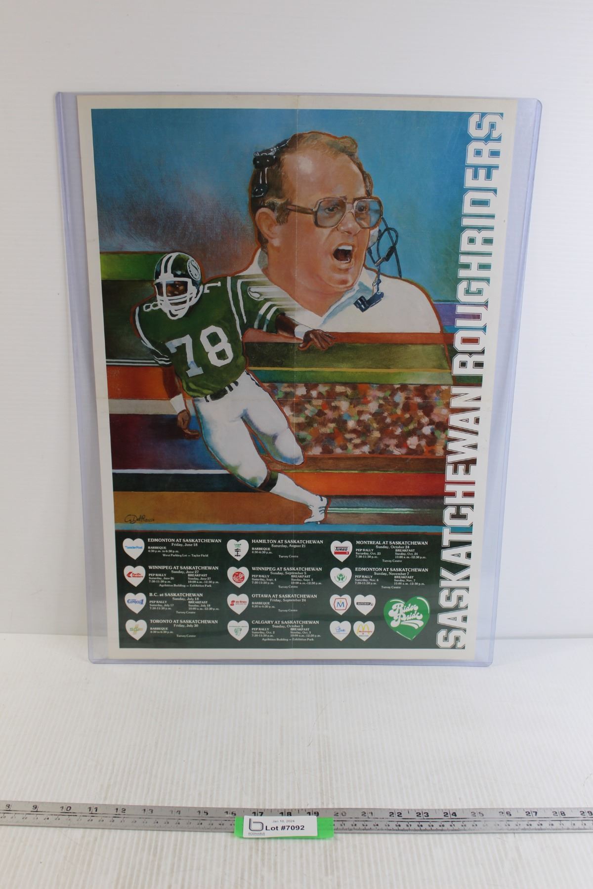 1982 Rider Pride Saskatchewan Roughriders Game Schedule Poster - , 17 ...