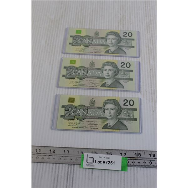 ^ (3) Sequenced Canadian $20 bills - Bodnarus Auctioneering