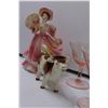 Image 5 : (4) Etched Floral Pink Depression Sherbert Glasses (Some Chips), Parasol Lady Figurine (Umbrella Han