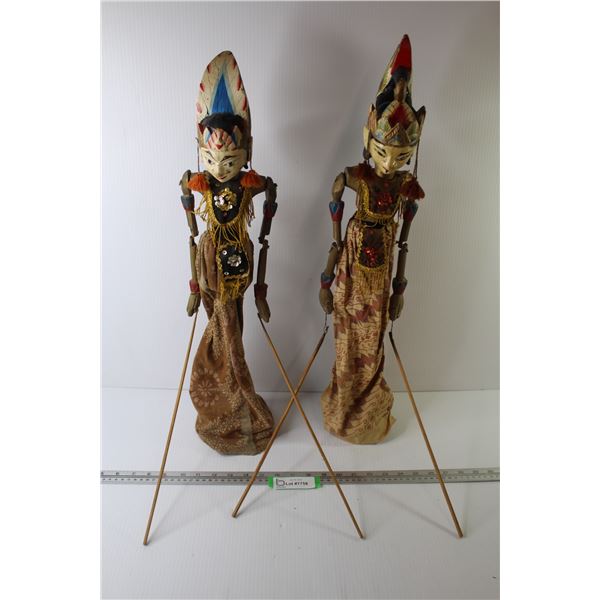 (2) Vintage Asian Themed Pole Puppets