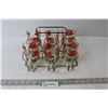 Image 1 : (6) Hazel Atlas Red Rose Picket Fence Drinking Glasses w/ Caddy